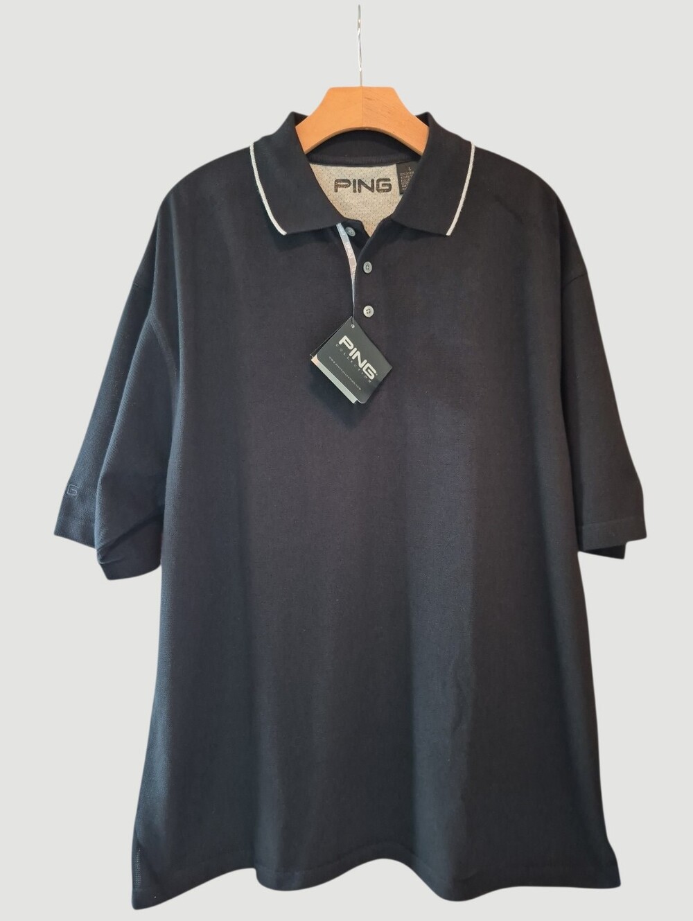Ping Collection Men's Golf Polo Shirt Black White Tipped Collar Size L